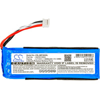 BBM supplies the CS-JMF300SL replacement battery for the JBL Portable Speaker. This 3.7V/3000mAh aftermarket Battery  is a direct cross to the  JBL GSP872693 Battery and the P763098 03 Battery.