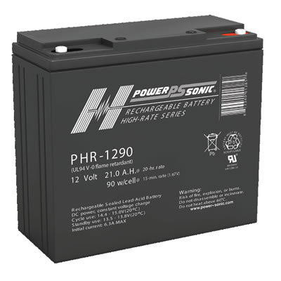 Powersonic PHR-1290 High Rate  Sealed Lead Acid Battery, 12V/21.2AH  with insert terminals